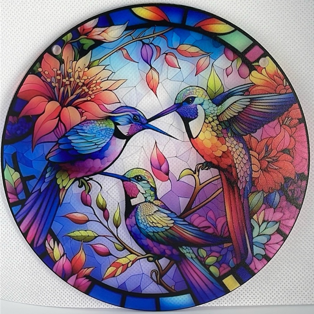 Suncatcher Acrylic Hummingbird Floral Round 6” Home Cottage Decor Gift